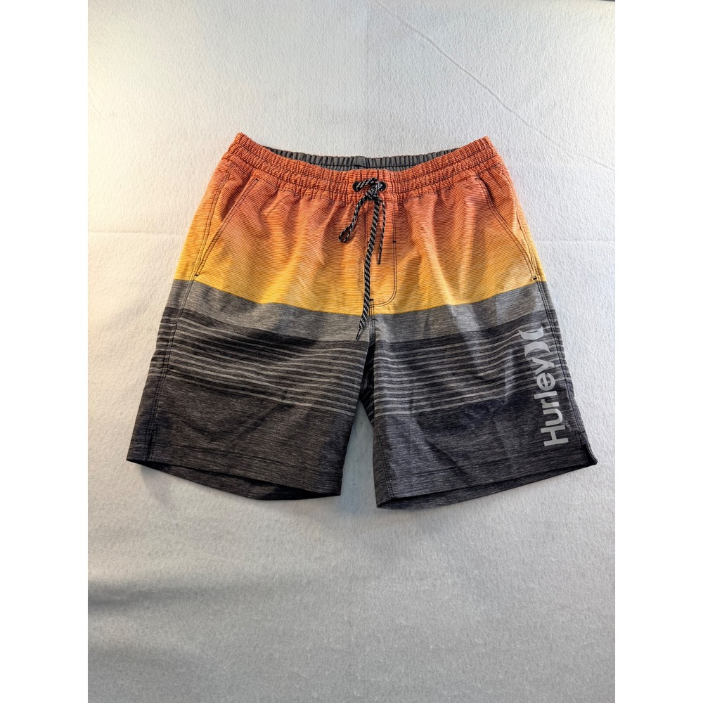 Hurley Mens Board Shorts Orange Yellow Grey Sunset Gradient Striped Medium